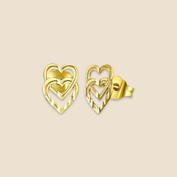 14k Solid Gold Heart Stud Earrings | Birthday Gift | Tiny Heart Post Earrings | - Picture 6 of 6